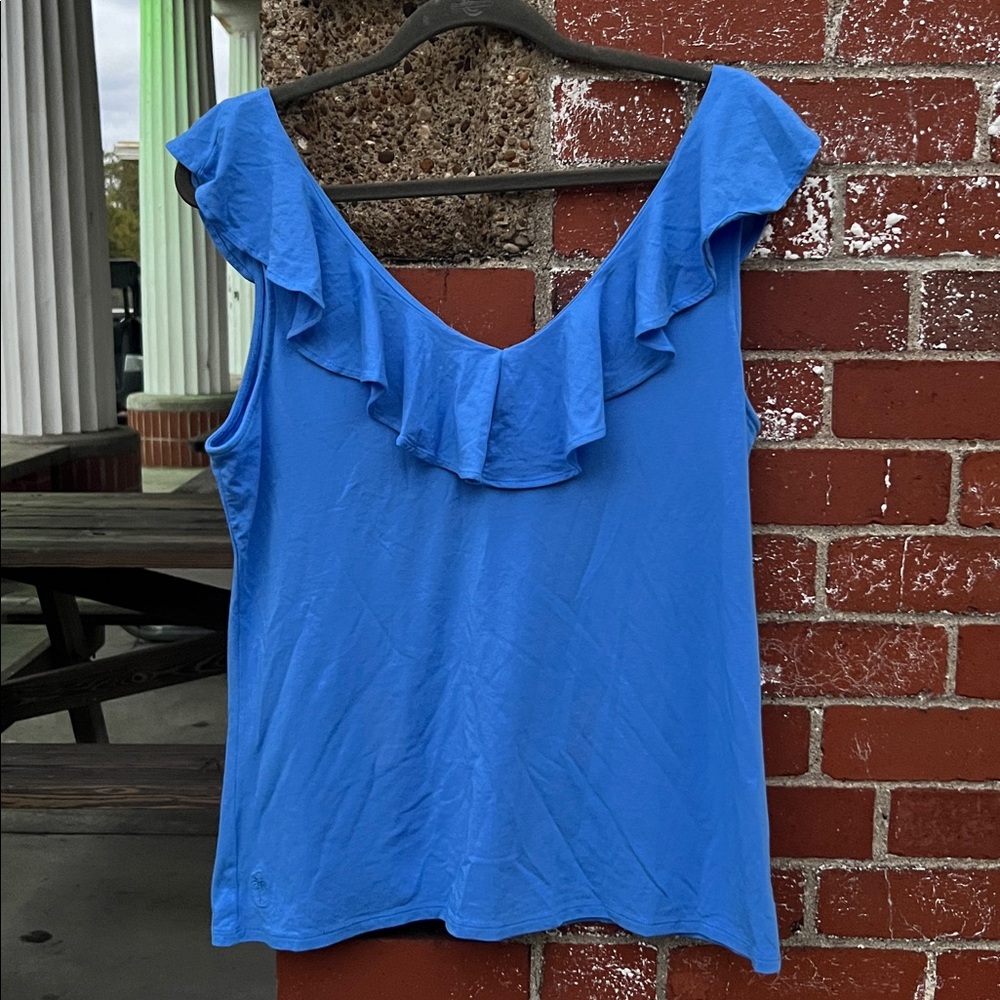 Lilly Pulitzer Alessa Ruffle Tank Top LARGE Blue